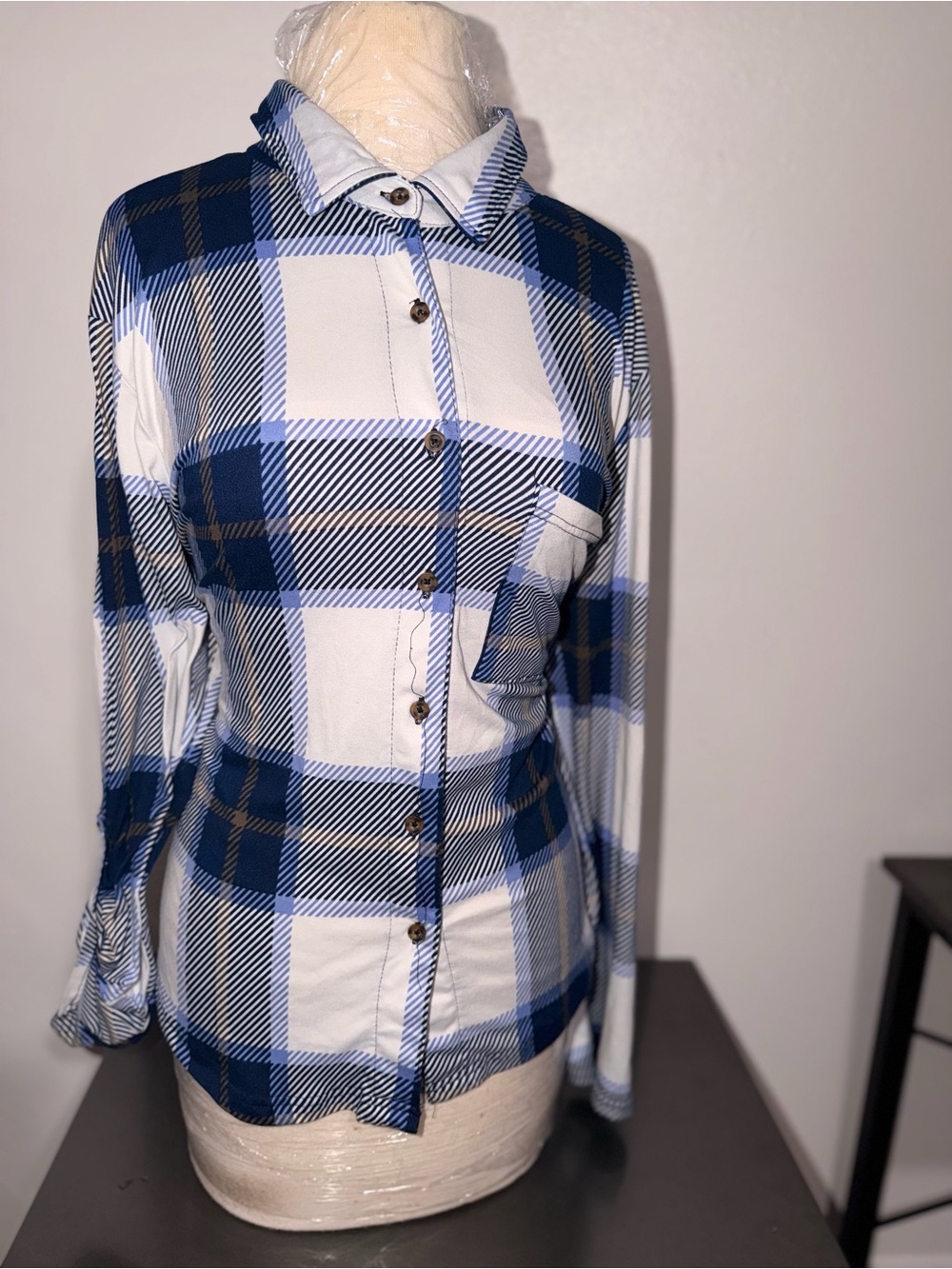 Love Blue and White Plaid Button-Front Shirt